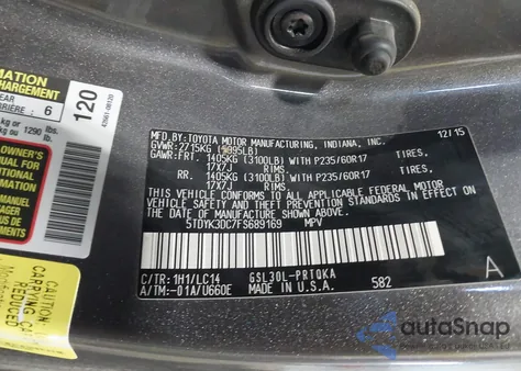 2015 Toyota Sienna Xle 8 Passenger из США, поврежденный, VIN 5TDYK3DC7FS689169